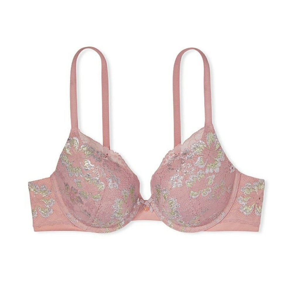 VICTORIA'S SECRET mauve shimmer lace push-Up perfect shape bra size 34B - Picture 3 of 6